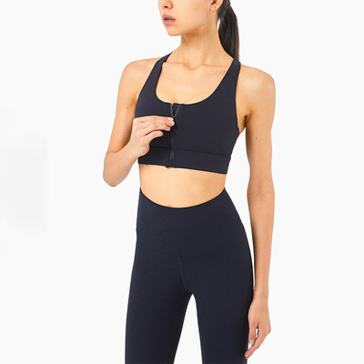 Front Zipper Womens Sports Bra Shockproof High Impact Racerback Tops
