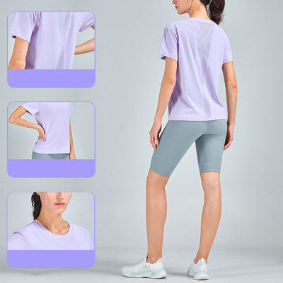 Nude Feeling Women'S Short Sleeve Yoga Tops Mesh Stitching Womens Running T Shirt
