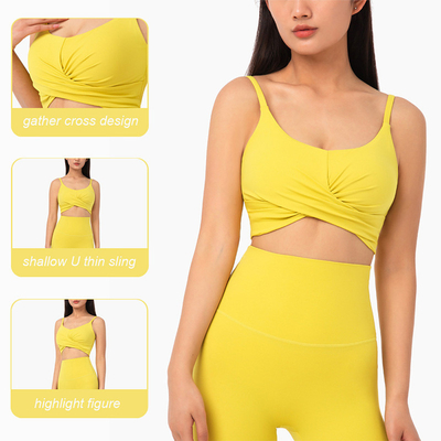 Shallow Front Criss Cross Sports Bra Women Nylon Top With Removable Pads