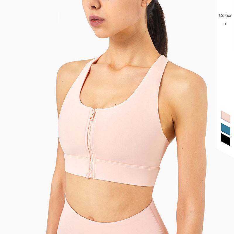 Front Zipper Womens Sports Bra Shockproof High Impact Racerback Tops