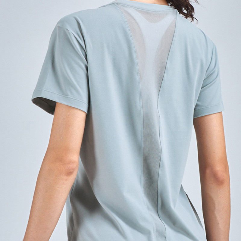 Nude Feeling Women'S Short Sleeve Yoga Tops Mesh Stitching Womens Running T Shirt